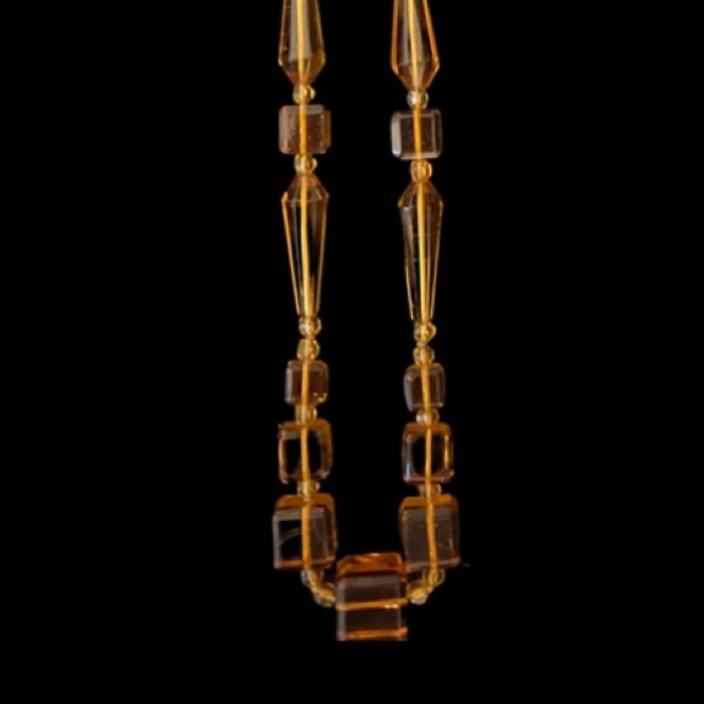 Vintage (About 1920s) Amber Glass Necklace 24” - Picture 3 of 4